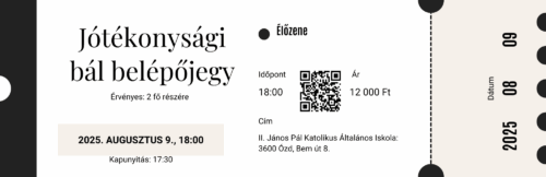 Jótékonysági bál belépőjegy. Érvényes: 2 fő részére