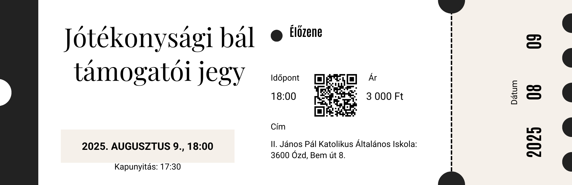 Jótékonysági bál támogatói jegy